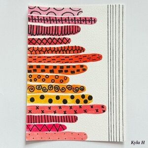 “Rhythm Stack” – Watercolor Original Patterned Marker Art by Kyla H (5x7”)